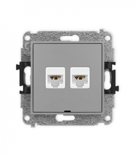 MINI Mechanizm gniazda komputerowego podwójnego 2xRJ45, kat. 6A, 8-stykowy, bez pola opisowego szary mat Karlik 27MGKBO-8