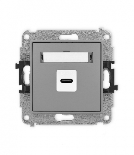 MINI Mechanizm gniazda pojedynczego 1xUSB C-C szary mat Karlik 27MGUSB-7