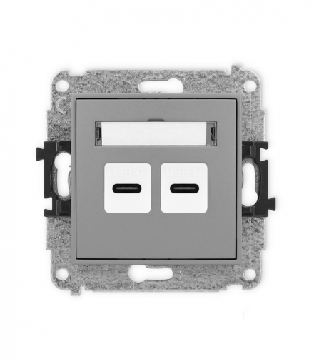 MINI Mechanizm gniazda podwójnego 2xUSB C-C szary mat Karlik 27MGUSB-8