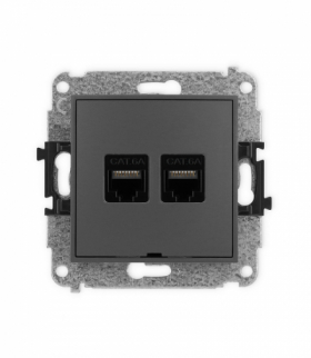 MINI Mechanizm gniazda komputerowego podwójnego 2xRJ45, kat. 6A, 8-stykowy, bez pola opisowego grafitowy mat Karlik 28MGKBO-8