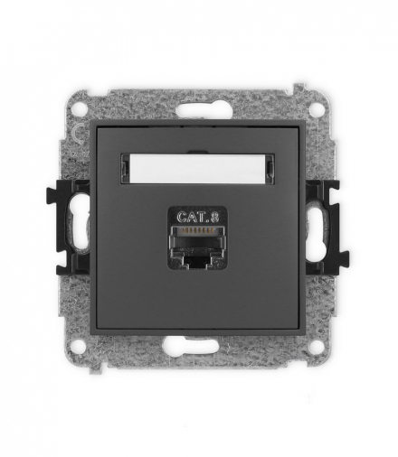 MINI Mechanizm gniazda komputerowego pojedynczego 1xRJ45, kat. 8, ekranowane, 8-stykowy grafitowy mat Karlik 28MGK-11