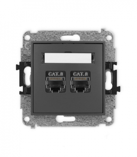 MINI Mechanizm gniazda komputerowego podwójnego 2xRJ45, kat. 8, ekranowane, 8-stykowy grafitowy mat Karlik 28MGK-12