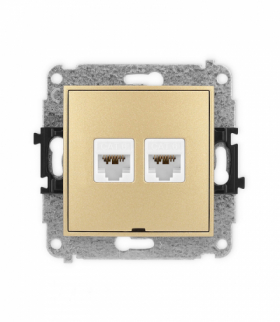 MINI Mechanizm gniazda komputerowego podwójnego 2xRJ45, kat. 6A, 8-stykowy, bez pola opisowego złoty Karlik 29MGKBO-8