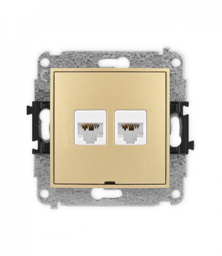 MINI Mechanizm gniazda komputerowego podwójnego 2xRJ45, kat. 6A, 8-stykowy, bez pola opisowego złoty Karlik 29MGKBO-8