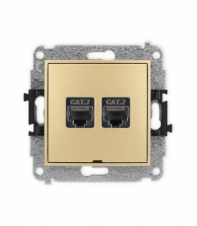 MINI Mechanizm gniazda komputerowego podwójnego 2xRJ45, kat. 7, ekranowane, 8-stykowy, bez pola opisowego złoty Karlik 29MGKBO-10