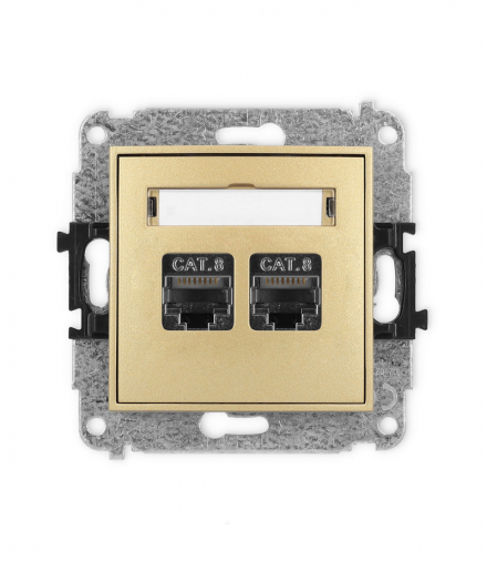 MINI Mechanizm gniazda komputerowego podwójnego 2xRJ45, kat. 8, ekranowane, 8-stykowy złoty Karlik 29MGK-12