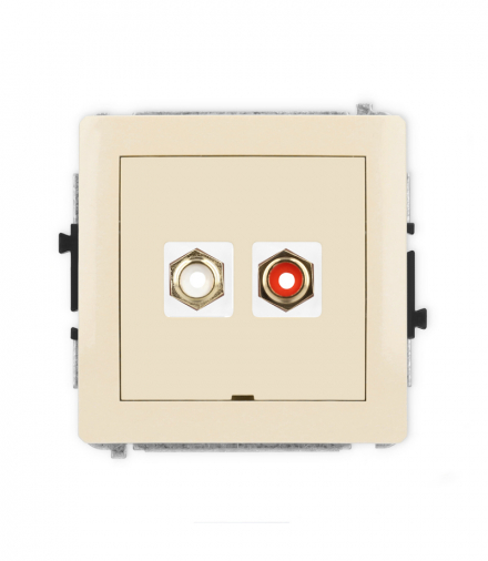 DECO Mechanizm gniazda podwójnego RCA, bez pola opisowego (typu cinch - biały i czerwony, pozłacany) Karlik 1DGRCABO-2