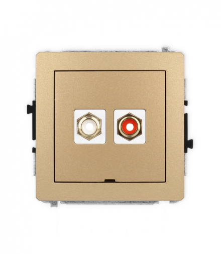 DECO Mechanizm gniazda podwójnego RCA, bez pola opisowego (typu cinch - biały i czerwony, pozłacany) Karlik 8DGRCABO-2