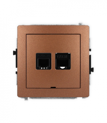 DECO Mechanizm gniazda telefonicznego 1xRJ11 i komputerowego 1xRJ45, kat. 5e, beznarzędziowe, bez pola opisowego Karlik 9DGTKBO