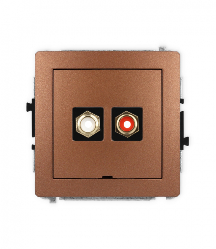 DECO Mechanizm gniazda podwójnego RCA, bez pola opisowego (typu cinch - biały i czerwony, pozłacany) Karlik 9DGRCABO-2