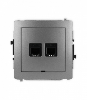 DECO Mechanizm gniazda telefonicznego podwójnego 2xRJ11, 4-stykowy, beznarzędziowe, bez pola opisowego Karlik 11DGTBO-2