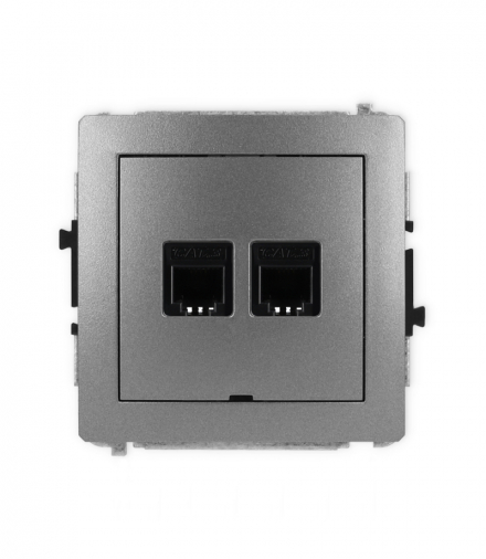 DECO Mechanizm gniazda telefonicznego podwójnego 2xRJ11, 4-stykowy, beznarzędziowe, bez pola opisowego Karlik 11DGTBO-2