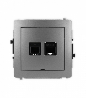 DECO Mechanizm gniazda telefonicznego 1xRJ11 i komputerowego 1xRJ45, kat. 5e, beznarzędziowe, bez pola opisowego Karlik 11DGTKBO