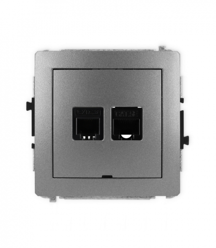 DECO Mechanizm gniazda telefonicznego 1xRJ11 i komputerowego 1xRJ45, kat. 5e, beznarzędziowe, bez pola opisowego Karlik 11DGTKBO