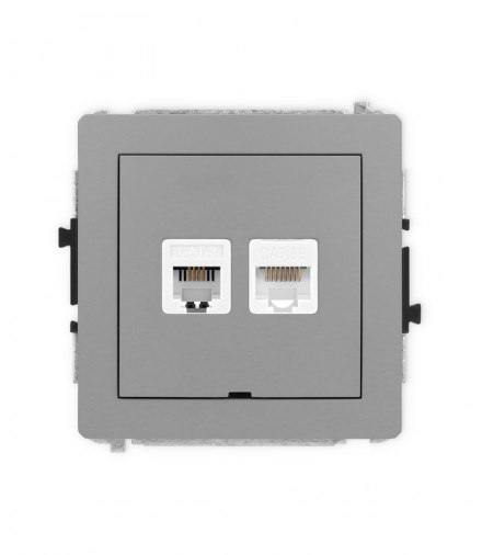 DECO Mechanizm gniazda telefonicznego 1xRJ11 i komputerowego 1xRJ45, kat. 5e, beznarzędziowe, bez pola opisowego Karlik 27DGTKBO