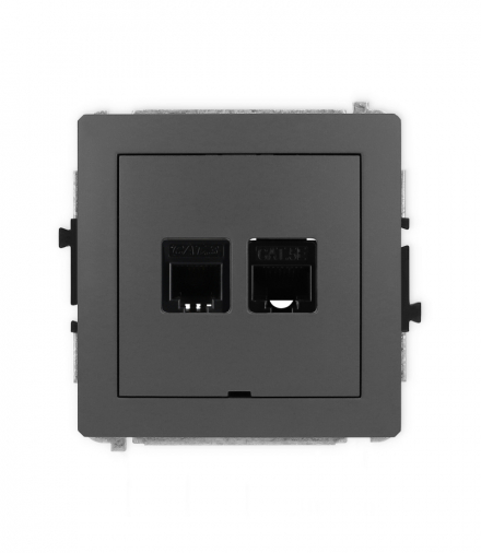 DECO Mechanizm gniazda telefonicznego 1xRJ11 i komputerowego 1xRJ45, kat. 5e, beznarzędziowe, bez pola opisowego Karlik 28DGTKBO