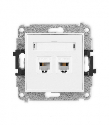 MINI Mechanizm gniazda telefonicznego podwójnego 2xRJ11, 4-stykowy, beznarzędziowe, bez pola opisowego Karlik MGTBO-2