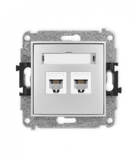 MINI Mechanizm gniazda telefonicznego podwójnego 2xRJ11, 4-stykowy, beznarzędziowe, bez pola opisowego Karlik 7MGTBO-2