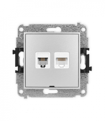 MINI Mechanizm gniazda telefonicznego 1xRJ11 i komputerowego 1xRJ45, kat. 5e, beznarzędziowe, bez pola opisowego Karlik 7MGTKBO