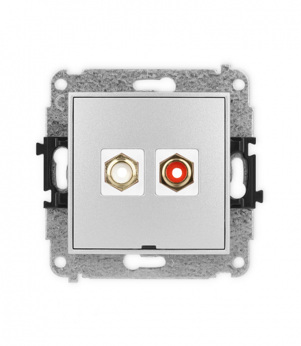 MINI Mechanizm gniazda podwójnego RCA, bez pola opisowego (typu cinch - biały i czerwony, pozłacany) Karlik 7MGRCABO-2