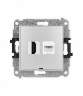 MINI Mechanizm gniazda pojedynczego HDMI 2.0 + gniazda komp. poj. 1xRJ45, kat. 5e, 8-stykowy, bez pola opisowego Karlik 7MGHKBO