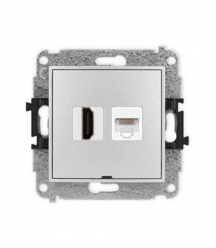 MINI Mechanizm gniazda pojedynczego HDMI 2.0 + gniazda komp. poj. 1xRJ45, kat. 5e, 8-stykowy, bez pola opisowego Karlik 7MGHKBO
