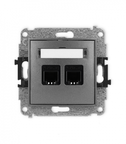 MINI Mechanizm gniazda telefonicznego podwójnego 2xRJ11, 4-stykowy, beznarzędziowe, bez pola opisowego Karlik 11MGTBO-2