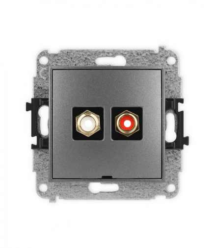 MINI Mechanizm gniazda podwójnego RCA, bez pola opisowego (typu cinch - biały i czerwony, pozłacany) Karlik 11MGRCABO-2