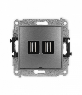 MINI Mechanizm gniazda podwójnego 2xUSB A-A 2.0, bez pola opisowego Karlik 11MGUSBBO-2