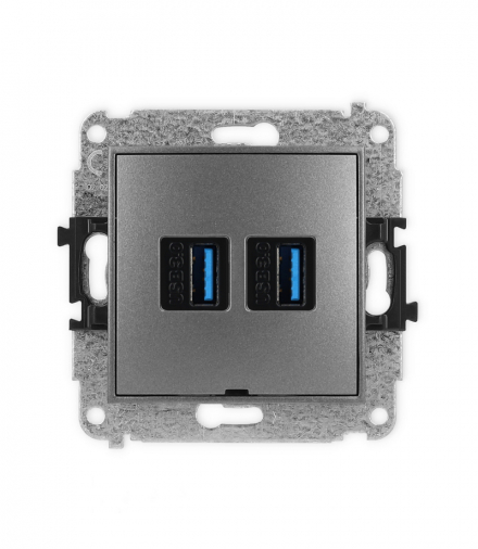 MINI Mechanizm gniazda podwójnego 2xUSB A-A 3.0, bez pola opisowego Karlik 11MGUSBBO-6