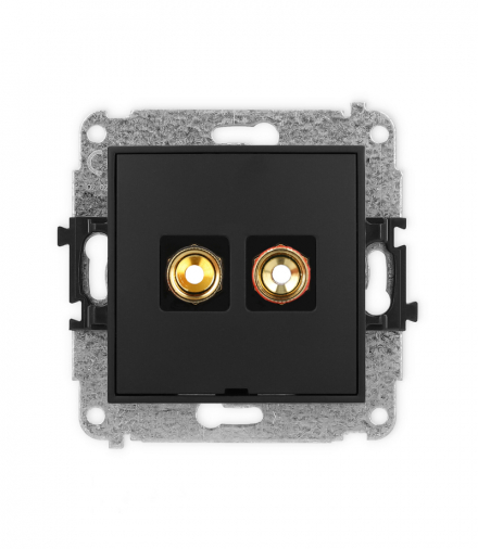 MINI Mechanizm gniazda głośnikowego 1x, bez opisu, bananowe, czerwony i czarny, pozłacany, 4 mm2, skręcany Karlik 12MGGBO-4