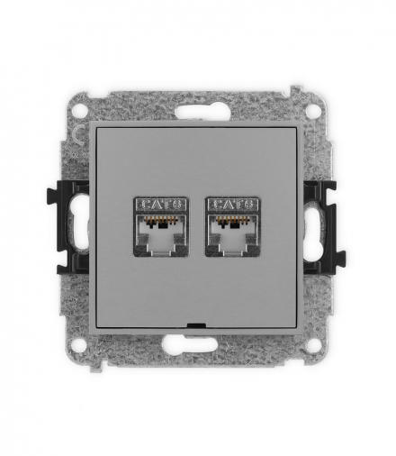 MINI Mechanizm gniazda komputerowego podwójnego 2xRJ45, kat. 6, ekranowane, 8-stykowy, bez pola opisowego Karlik 27MGKBO-6