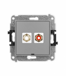 MINI Mechanizm gniazda podwójnego RCA, bez pola opisowego (typu cinch - biały i czerwony, pozłacany) Karlik 27MGRCABO-2