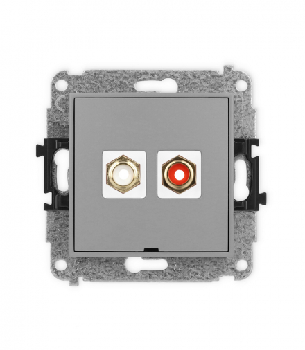 MINI Mechanizm gniazda podwójnego RCA, bez pola opisowego (typu cinch - biały i czerwony, pozłacany) Karlik 27MGRCABO-2