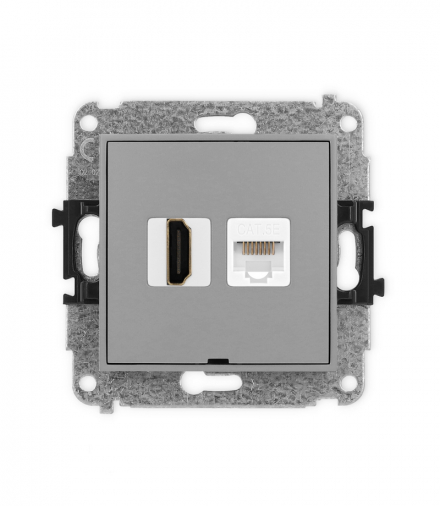 MINI Mechanizm gniazda pojedynczego HDMI 2.0 + gniazda komp. poj. 1xRJ45, kat. 5e, 8-stykowy, bez pola opisowego Karlik 27MGHKBO