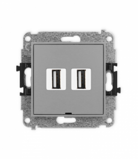 MINI Mechanizm gniazda podwójnego 2xUSB A-A 2.0, bez pola opisowego Karlik 27MGUSBBO-2
