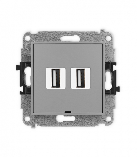 MINI Mechanizm gniazda podwójnego 2xUSB A-A 2.0, bez pola opisowego Karlik 27MGUSBBO-2