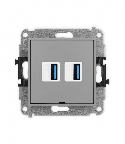 MINI Mechanizm gniazda podwójnego 2xUSB A-A 3.0, bez pola opisowego Karlik 27MGUSBBO-6