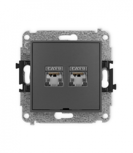 MINI Mechanizm gniazda komputerowego podwójnego 2xRJ45, kat. 6, ekranowane, 8-stykowy, bez pola opisowego Karlik 28MGKBO-6