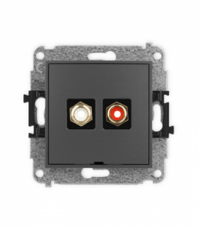 MINI Mechanizm gniazda podwójnego RCA, bez pola opisowego (typu cinch - biały i czerwony, pozłacany) Karlik 28MGRCABO-2