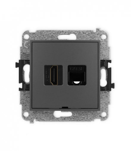 MINI Mechanizm gniazda pojedynczego HDMI 2.0 + gniazda komp. poj. 1xRJ45, kat. 5e, 8-stykowy, bez pola opisowego Karlik 28MGHKBO