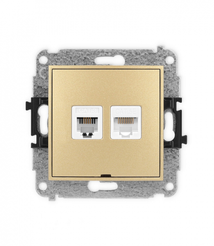 MINI Mechanizm gniazda telefonicznego 1xRJ11 i komputerowego 1xRJ45, kat. 5e, beznarzędziowe, bez pola opisowego Karlik 29MGTKBO