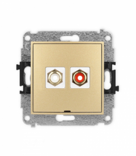 MINI Mechanizm gniazda podwójnego RCA, bez pola opisowego (typu cinch - biały i czerwony, pozłacany) Karlik 29MGRCABO-2