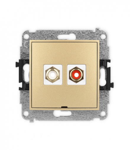 MINI Mechanizm gniazda podwójnego RCA, bez pola opisowego (typu cinch - biały i czerwony, pozłacany) Karlik 29MGRCABO-2