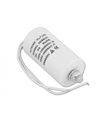 Kondensator silnikowy 16uF/450VAC z przewodami. LXKON22