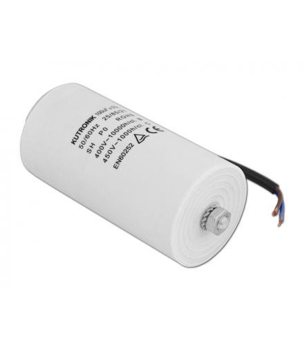 Kondensator silnikowy 100uF/450VAC z przewodami. LXKON27