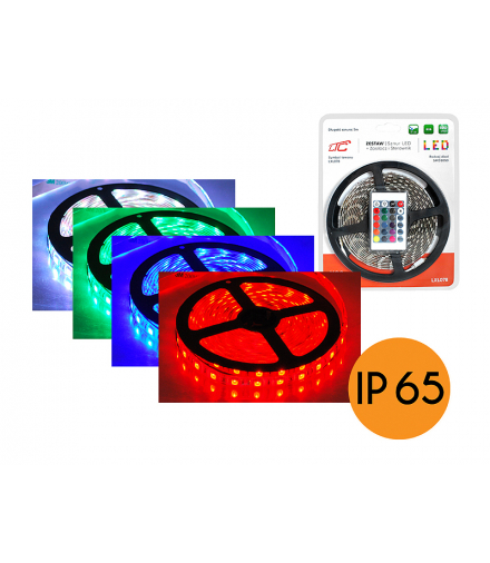 Zestaw: Sznur diodowy RGB IP65, 300 diod SMD5050, 5m + sterownik + zasilacz. LXL078