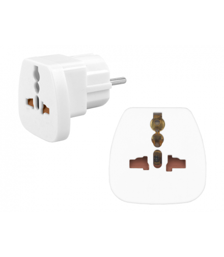 Adapter podróżny, przejście AC Wtyk PL - Gniazdo Uniwersalne HQ z zabezpieczeniem. LX6047