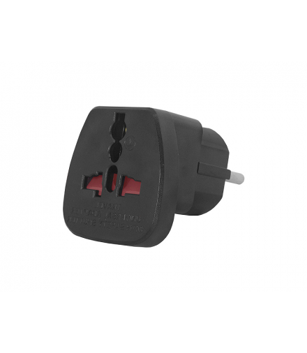 Adapter podróżny, przejście AC Wtyk PL - Gniazdo Uniwersalne HQ z zabezpieczeniem, czarne. LX6046