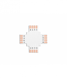 Złącze (konektor) taśmy LED PCB typu "+" 10mm RGB, 4pin. LX1084